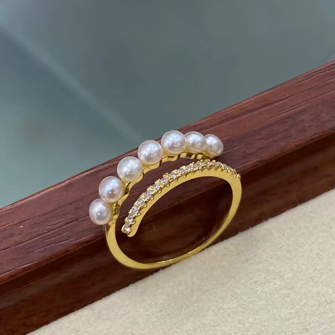 诸暨珍珠.排戒开口可调节戒指气质s925首饰指环明星同款珍珠戒