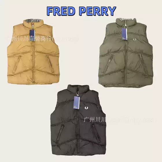 FRED PERRY High-Street Solid Color Stand-Collar Cotton Padded Vest Puffer Jacket American Casual Loose Fit Sleeveless Flocked