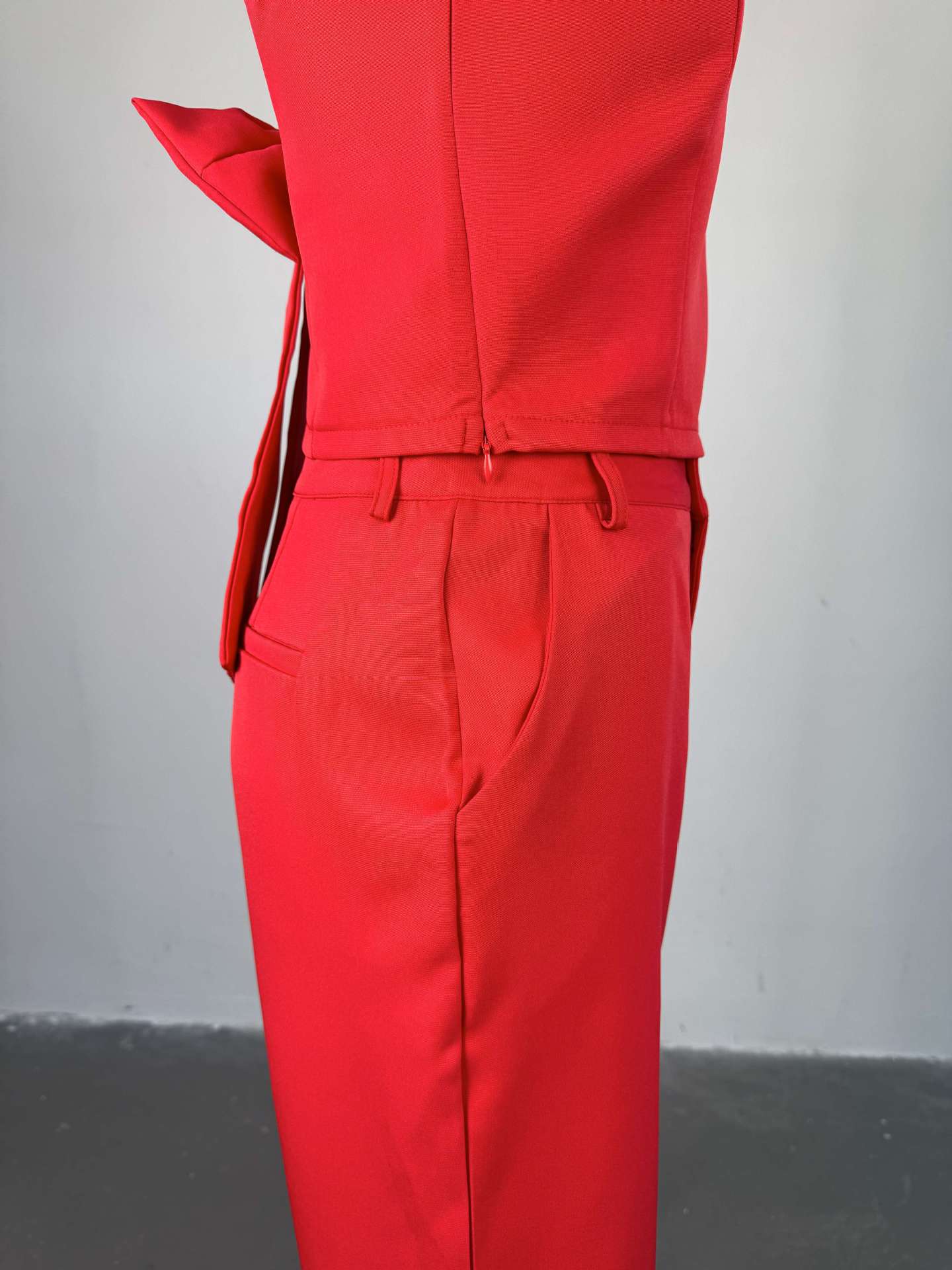Women Clothing Spring Solid Color Backless Bow Top Wide Leg Trousers Casual Suit