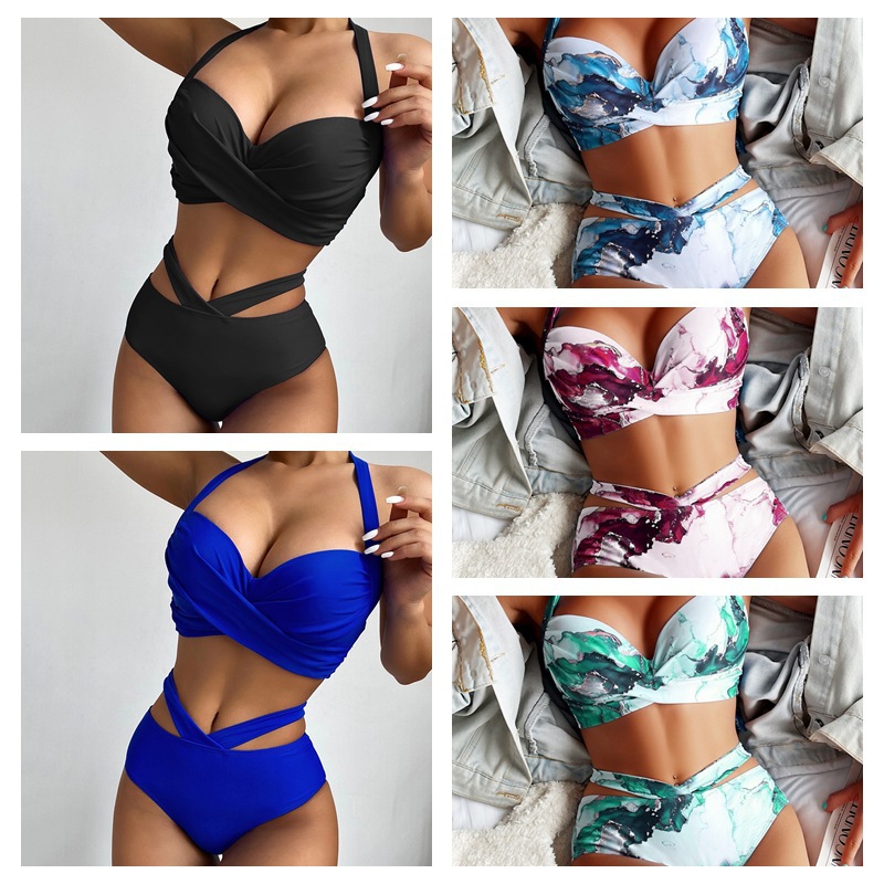 New European and American Cross-Border Bikini Split Swimsuit Female Sexy Amazon Print Large Size High Waist Swimsuit Bikini