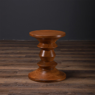 DeYiKe Eames Small Coffee Table Living Room Vintage Corner Table Balcony Side Table Simple Round Shoe Changing Stool Wooden Dun Tea Table