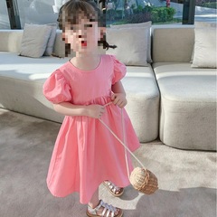 Sweet princess dress with bubble sleeves, round neck, for girls - summer 24 new model, foreign trade children's clothing, dropshipping
