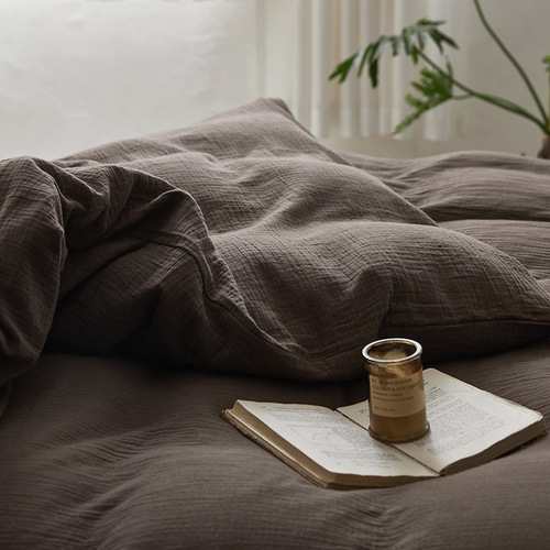 A-type 100% cotton crepe fabric baby-grade ultra-soft double-layer cotton meets Maillard monochrome set of four bedding sets