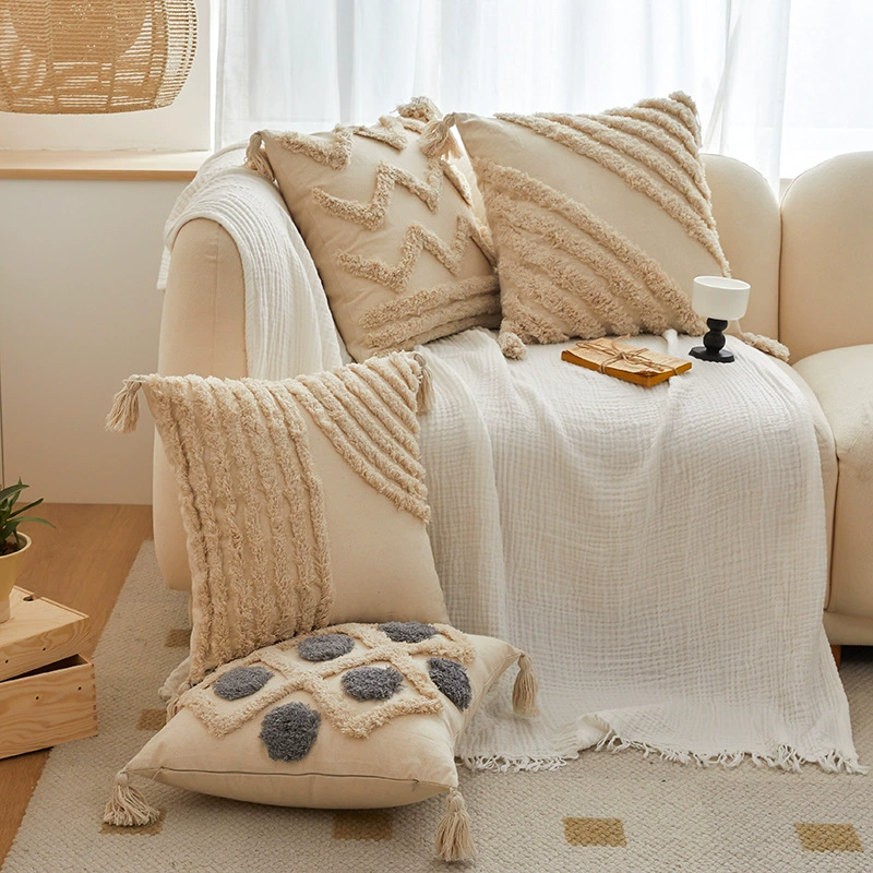 Decorative Pillowcase 45×45 cm, boho velvet with tassels, available with or without insert