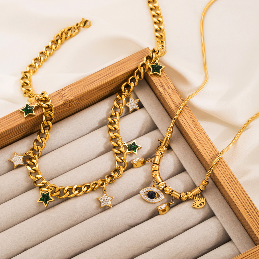 Fashion Star Eye Titanium Steel Plating Inlay Artificial Gemstones Pendant Necklace 1 Piece