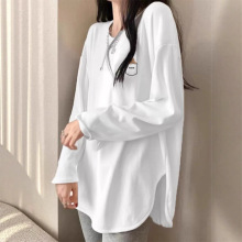 长袖t恤女装2025新款秋冬季加绒中长款遮屁股洋气打底衫上衣