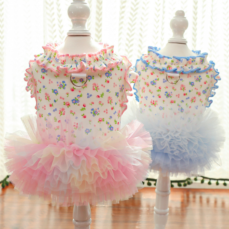 Summer new cat dog print home clothes summer ice silk cotton skirt teddy bear pet clothes wholesale