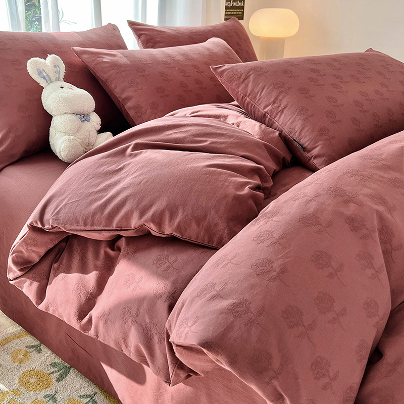 algodón lavado con agua algodón 60s cuatro piezas simple jacquard superior súper suave gaza de cama de tres piezas colcha de cama