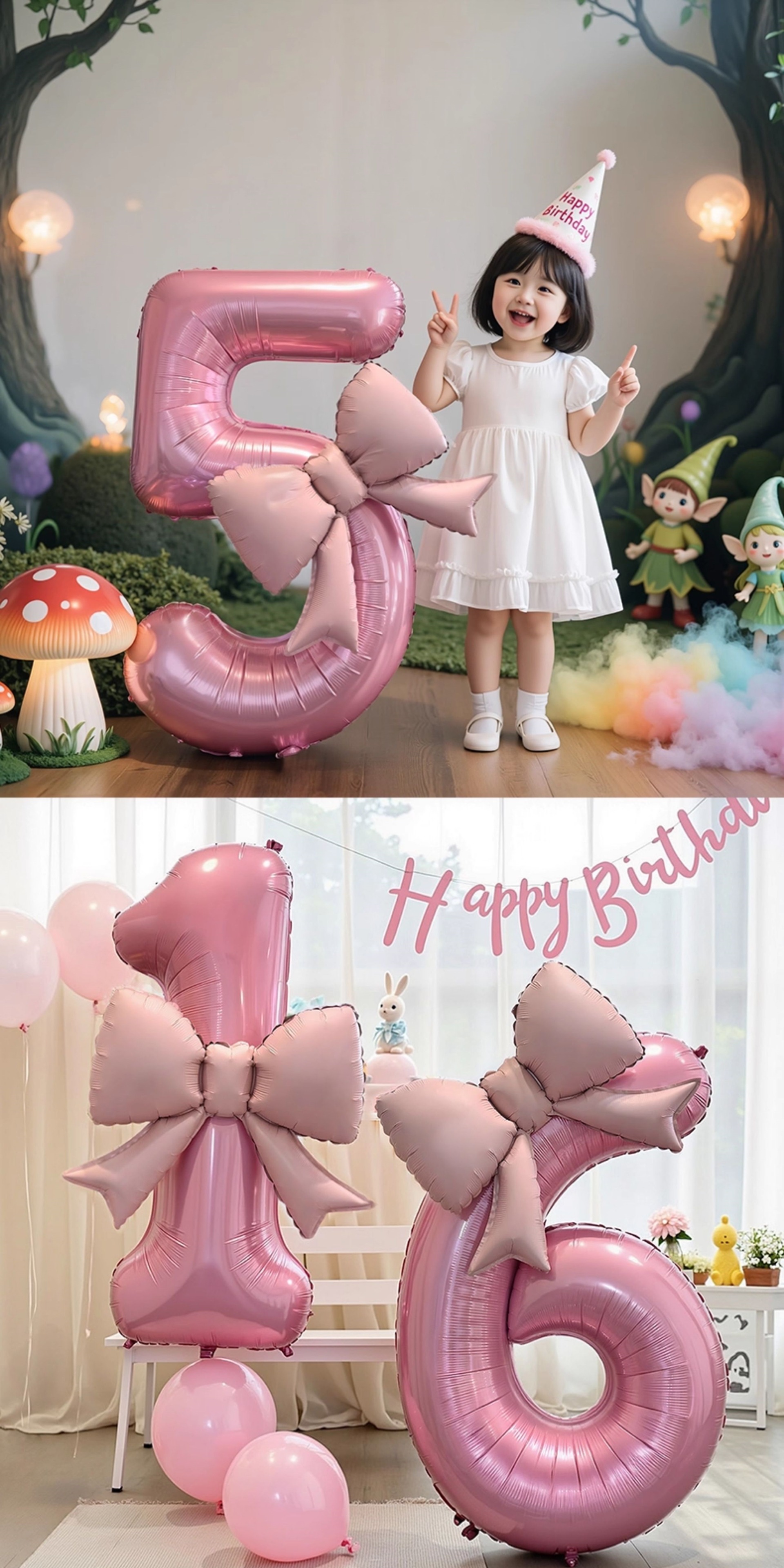 Globos de números para 10 cumpleaños niña decoración lazo rosa_voghion.com