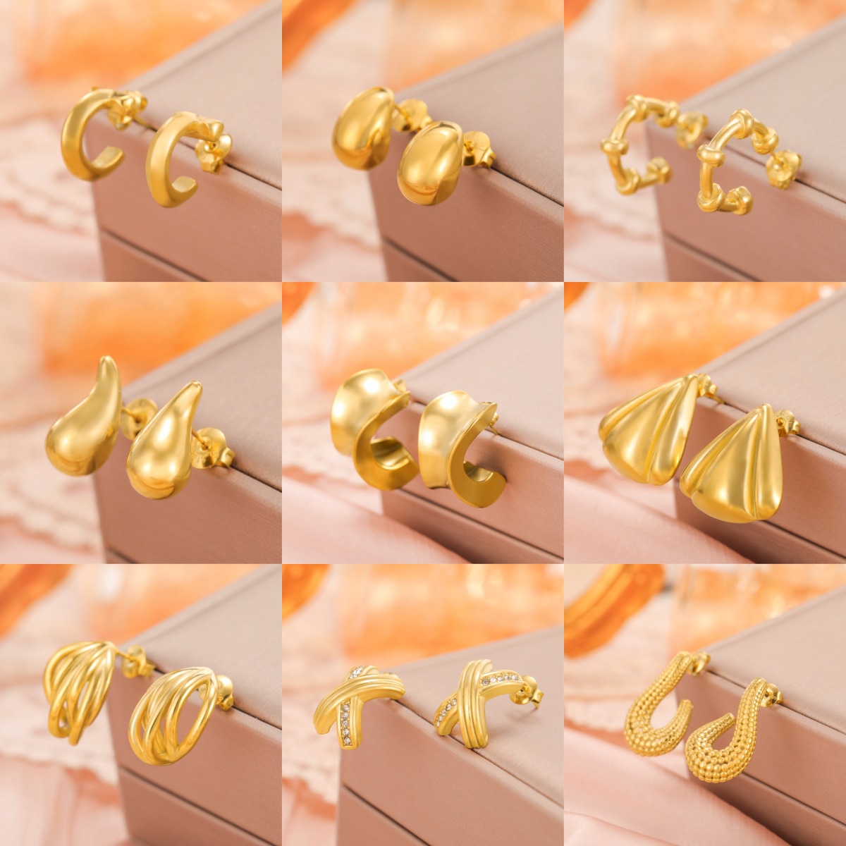 Fashionable golden geometric earrings stainless steel