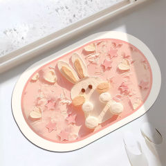 漫画ウサギ珪藻泥カーペットリビングルームバスルームかわいいトイレ滑り止めマット家庭用トイレ吸水足マット