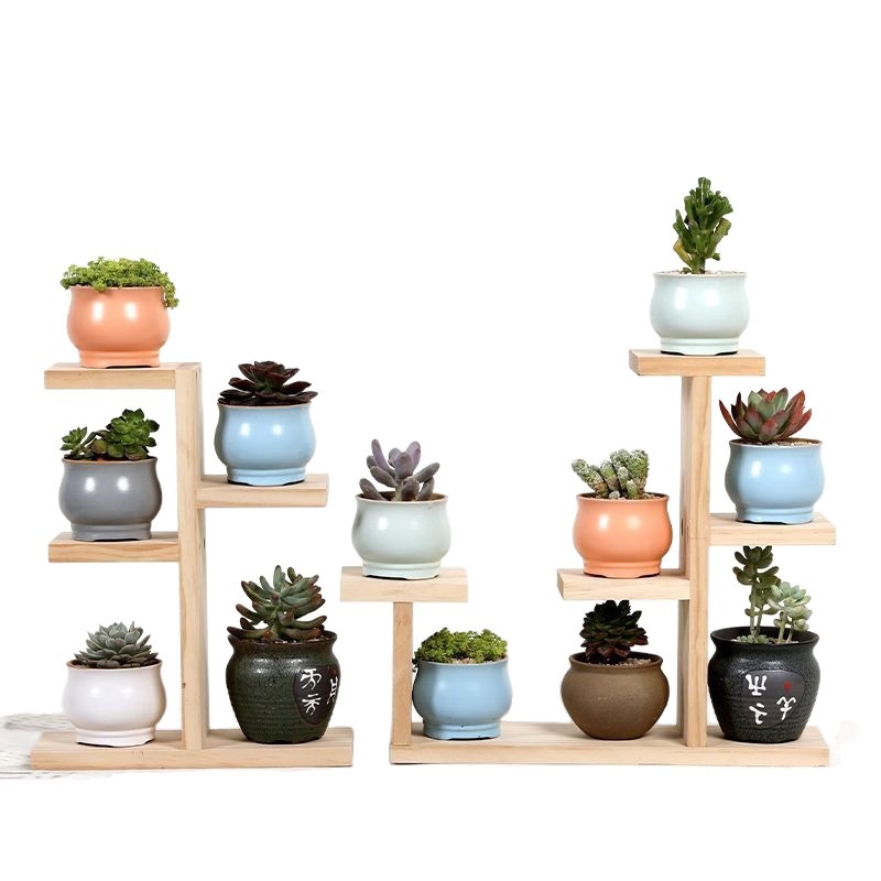 Fábrica directa de madera sólida flotante estante de flores multicapa sala de estar interior estante de flores de escritorio pequeño balcón estante de maceta de flores