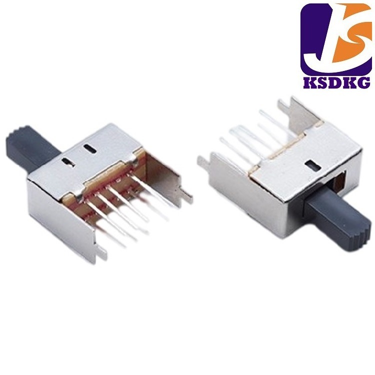 2档立式拔动开关 6脚直柄带固定脚 两档玩具电源滑动开关