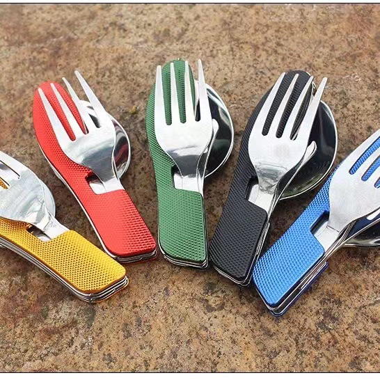 Multifunktionellt hopfällbart campingbestickset i rostfritt stål_voghion.com