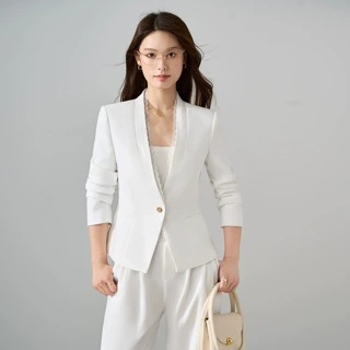 厂家批发白色西装外套女2025新款小西服上衣花边长袖百搭修身西装