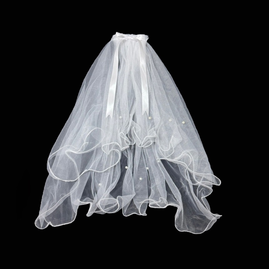 머리핀이 달린 더블 레이어 진주 베일