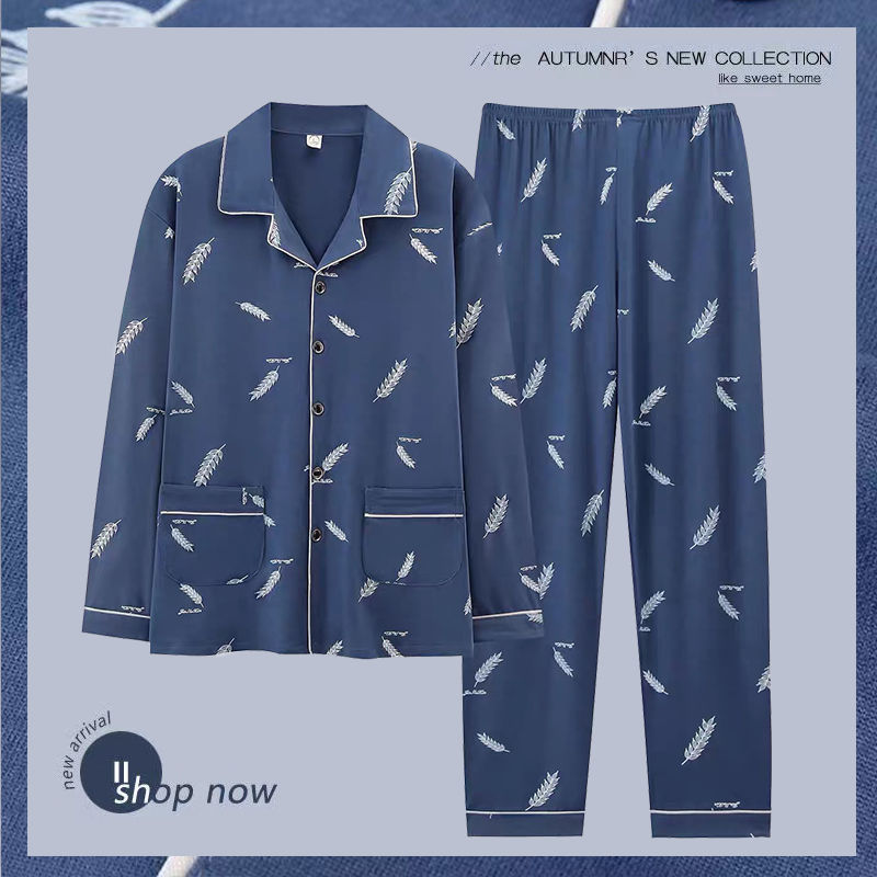 Pijamas de algodón para hombres primavera y otoño nuevos pantalones de manga larga primavera y otoño para hombres pijamas de tamaño grande set de ropa de casa para salir