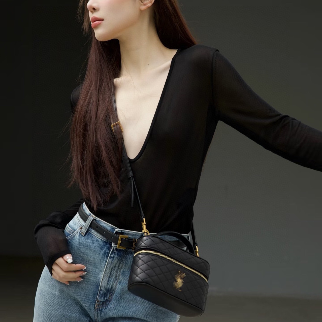 High-End Version 2026 New Model Quilted Leather Box Bag Makeup Lunch Bag Single Shoulder Crossbody Ysl Small Square Bag