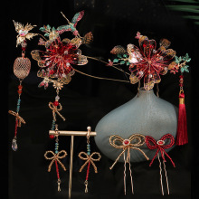 中式婚礼汉服龙凤褂宫廷发饰新娘古装秀禾结婚盘发灯笼步摇发饰品