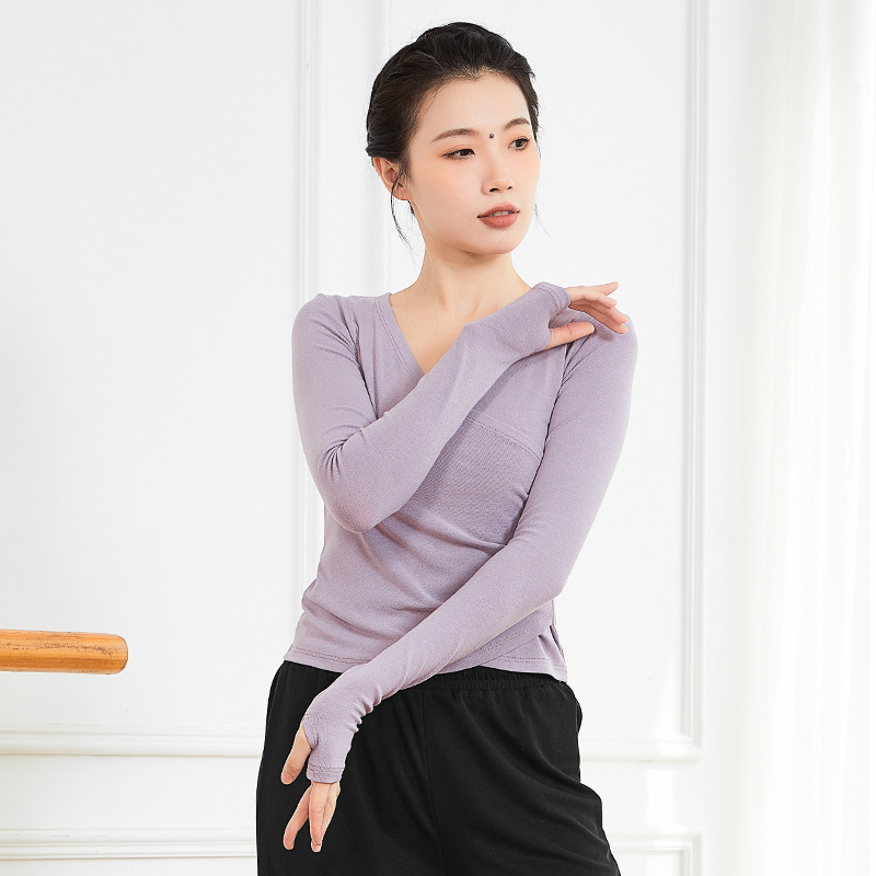 Modern dance basic skills clothing for women, adult art examination clothing, indoor and outdoor set training clothing, sleeves, woolen velvet yoga dance clothing