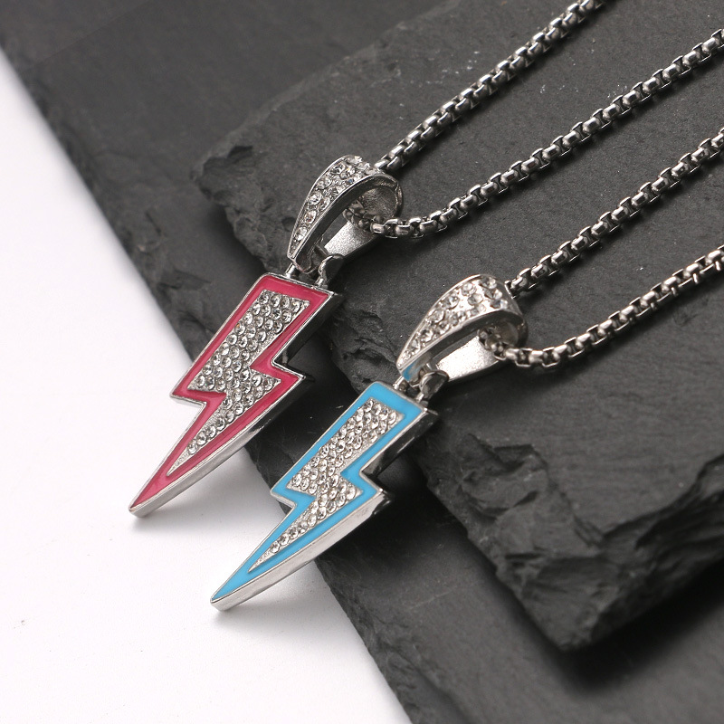 Diamantbesetzte Blitz Anhänger Halskette Für Damen Und Herren_voghion.com