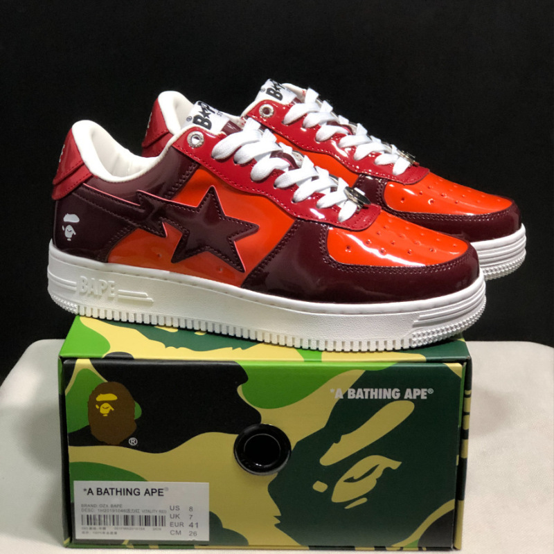 莆田Bape Sta 猿人头空军联名漫威黑白熊猫漆皮真皮男女低帮板鞋|undefined