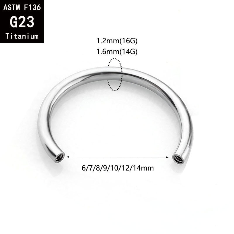 G23 Titanium Internal Thread Horseshoe Septum Ring 14G 14mm F136 Titanium Alloy C-Shaped Nose Ring detail image 7