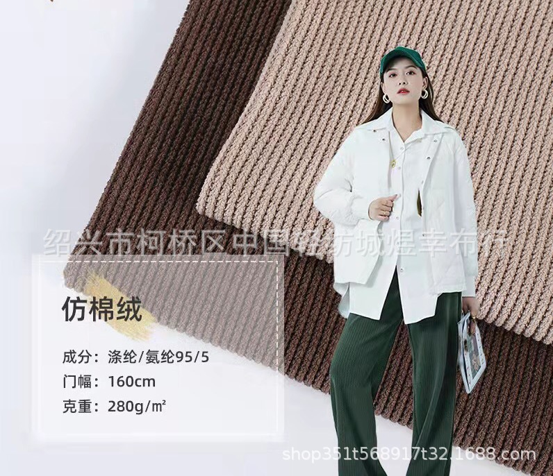 新款欧棉绒 涤氨弹力雪尼尔布料 春秋冬仿棉绒时装裤装面料