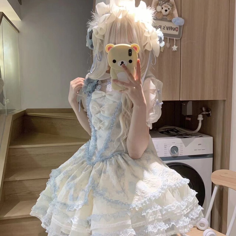 Summer Sweet Date Dress Lolita Design Bow Jasmine Rain Princess Strap Corset Puffy Dress