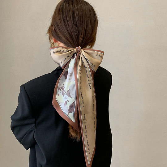 Women's silk scarf spring and autumn small long western style fashionable lazy women South Korea all-match decorative scarf scarf suit tie bag