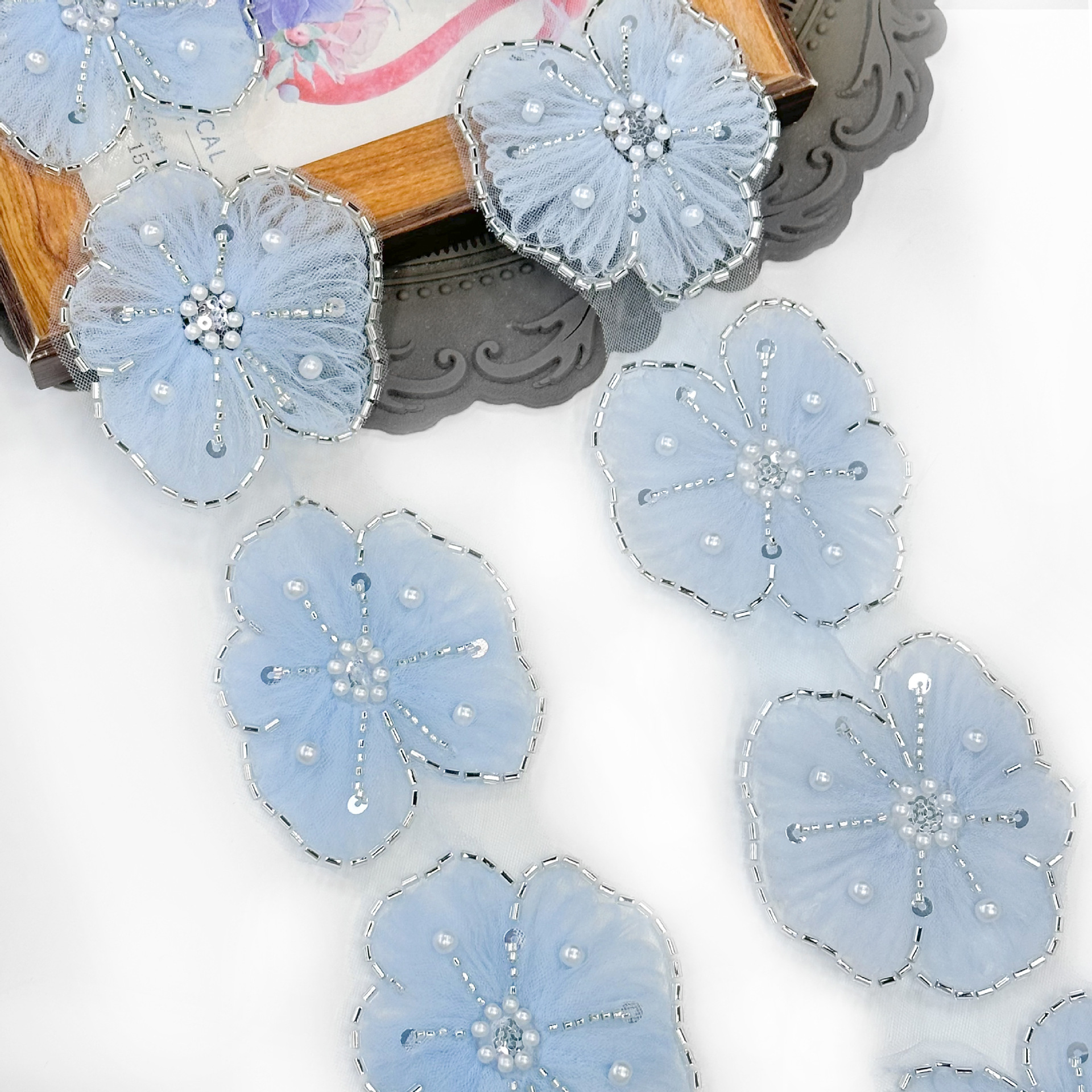 Bordado de computadora flores de encaje colorido código de barras suéter vestido de princesa decoración accesorios de flores