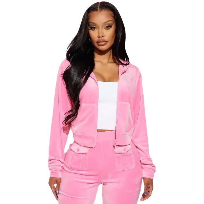 Women's Clothing velvet solid color hoodie casual fashion comfortable suit_voghion.com