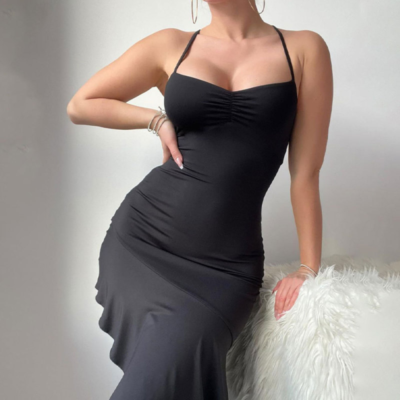 Shein Independent Station Cross-Border Women's Sexy Pure Desire Dress Summer Black Dress High-End Elegant Suspender Skirt