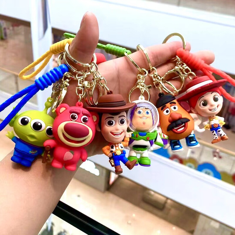 Woven Toy Story Keychain Buzz Lightyear Strawberry Bear Three-Eyed Monster Doll Pendant Exquisite School Bag Pendant
