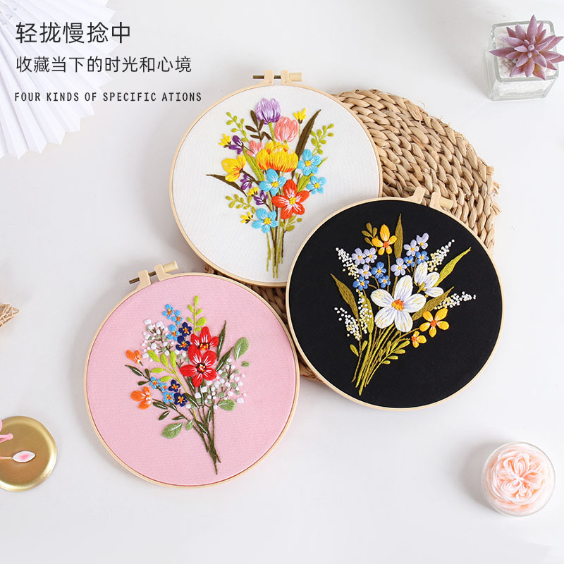 Nuevo producto ramo flor kit de bordado a mano paquete de material de bricolaje arte de tela para principiantes bordado Su bordado original inglés