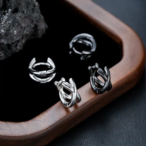 Japanese and Korean Dongdaemun Earrings for Men, Hoop Earrings for Women, Simple Style, Three-Dimensional Double Ring Cross Earrings, Earrings, Trendy Earrings