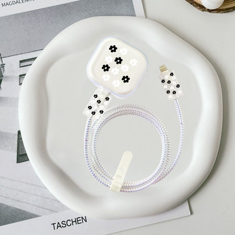 흑백 작은 꽃 [5종 세트-큰 머리 1-작은 머리 2-보호 로프 1-스트랩 1]