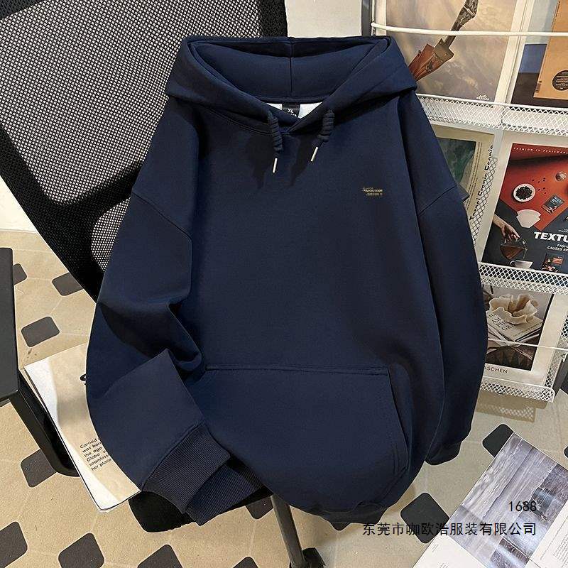 Navy blue hooded sweatshirt running wear for men and women, loose fit, autumn and winter, fleece-lined, thickened, 2026 new model, meteor print top