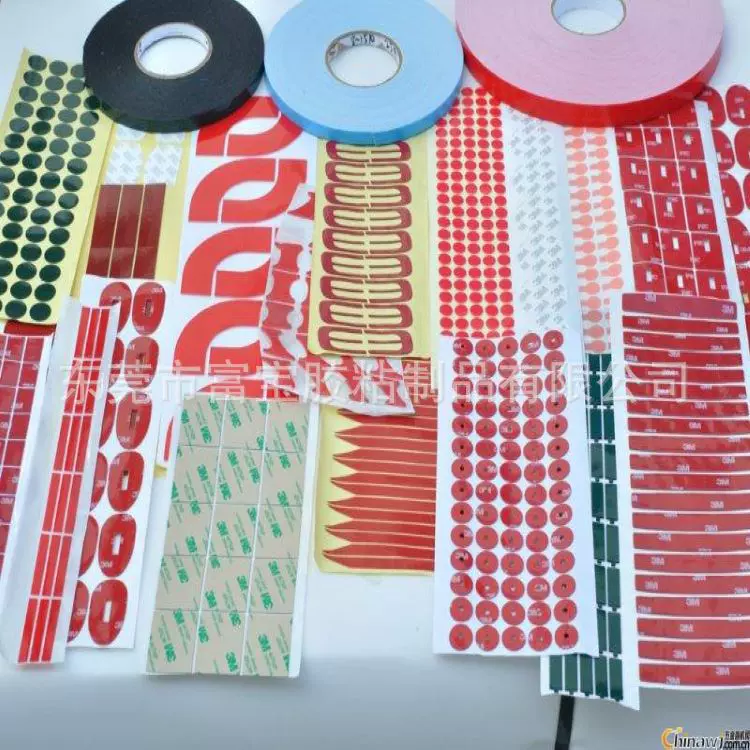 高粘性白蓝红膜PE泡棉挂钩双面胶带 防水防晒汽车标牌PE海绵胶带