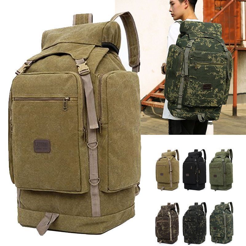 Wholesale Retro Thick Canvas Backpack, Wear-Resistant, 85-Liter Extra-Large Capacity Mountaineering Bag, Men's Large Backpack, Travel Bag, Tourism
