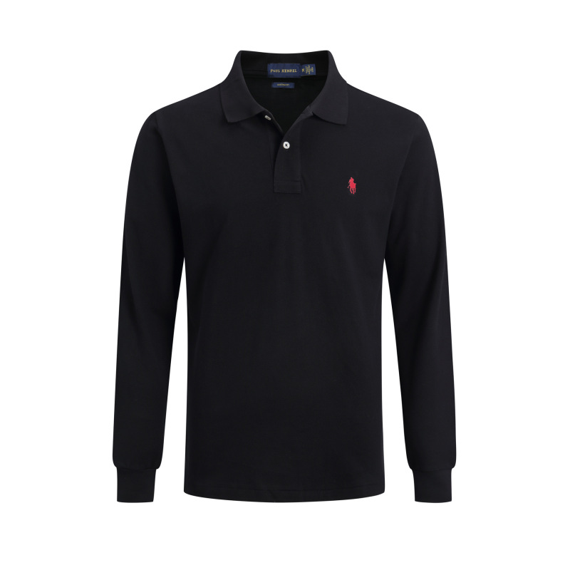 high quality RL Paul Pony Mark Men's Long-sleeved Polo Shirt Pure Cotton Lapel T-shirt Long-sleeved Men's Casual Polo Shirt