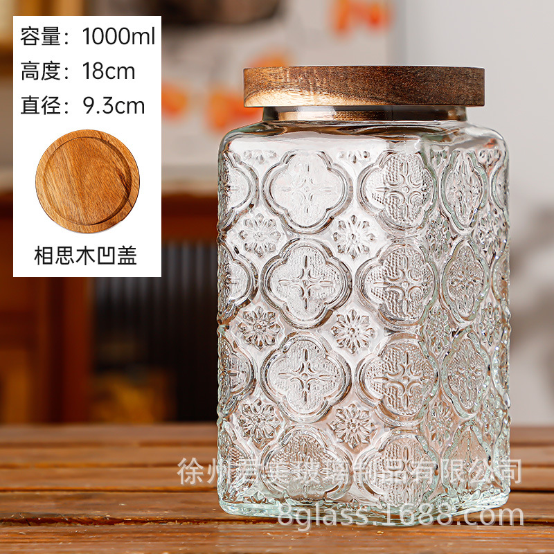 Nuevo estilo chino Begonia flor vidrio sellado almacenamiento tarro hogar cocina almacenamiento tarro té mandarina cáscara gran capacidad almacenamiento tarro