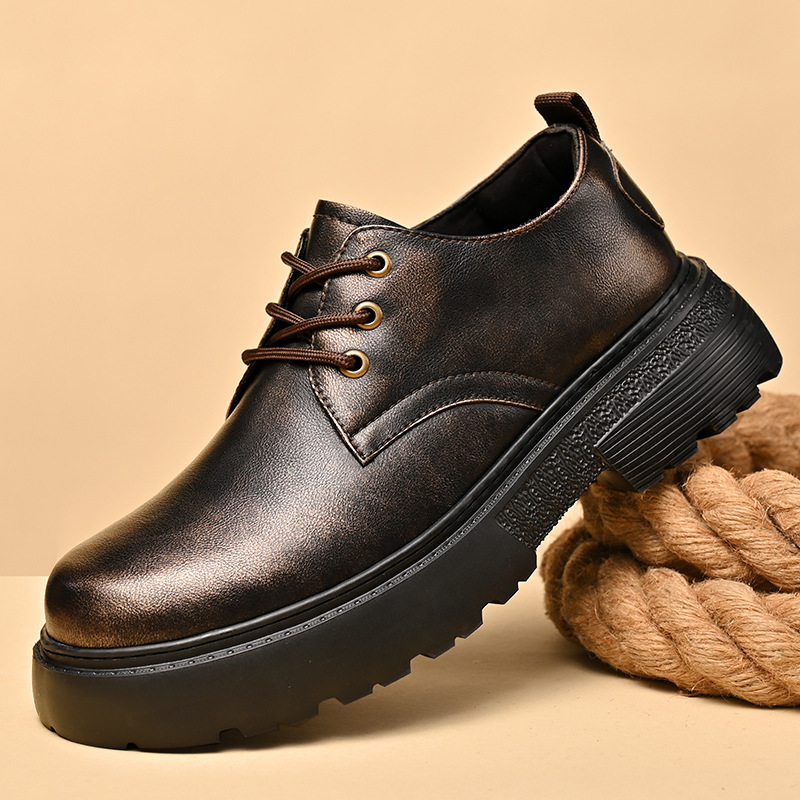 Zapatos de hombre 2024 nuevos zapatos de cuero negro Martin zapatos de cuero casuales británicos de alto nivel bajos zapatos de moda