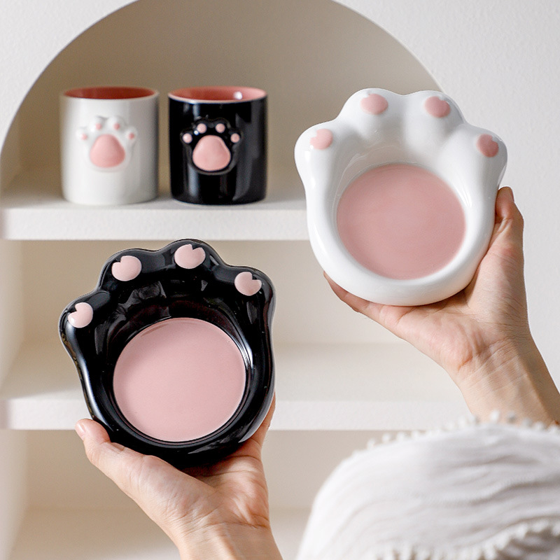 Porcelana de pelo suelto personalizada encantadora taza de café de dibujos animados casera tarpa de gato set de taza para parejas