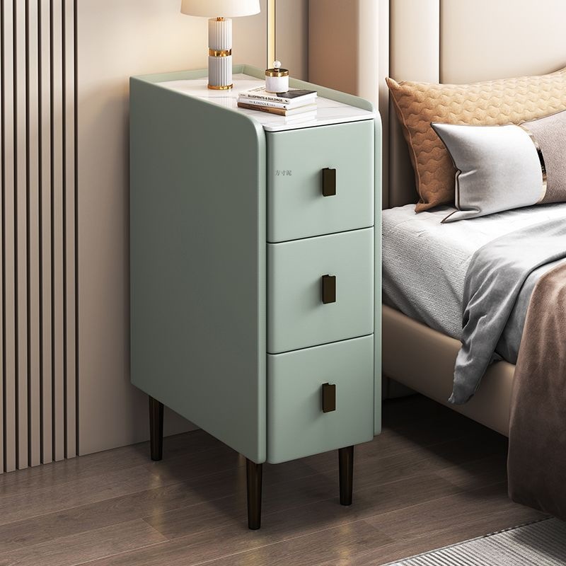Ultra-Narrow Three-Drawer Bedside Table Solid Wood Bedroom Small Household Light Luxury Simple Slate Soft Bag Modern Bedside Table Storage