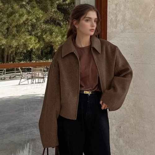 Women's Cross-Border European and American New Style American Jacket, Solid Color Collar Retro Short Jacket, Casual Matchable Top Jacket