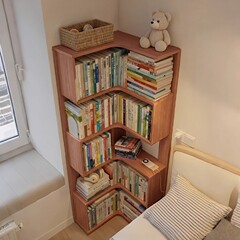 实木转角书架落地置物架卧室床头柜墙角储物一体角柜简易拐角书柜