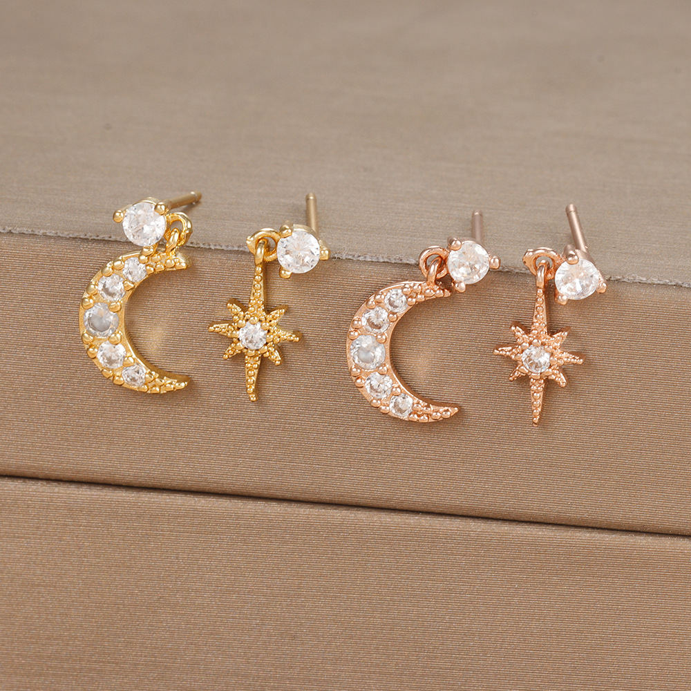 10g Weight 18K Gold Plated Plating Material Zircon Inlay Material Drop Earrings Classification 1 Pair Quantity Daily, Street Occasion Copper Material Star, Moon Pattern Women's Gender Asymmetrical, Plating, Inlay Design IG Style Style 1 Pair Ig Style Star Moon Asymmetrical Plating Inlay Copper Zircon 18k Gold Plated Drop Earrings 无