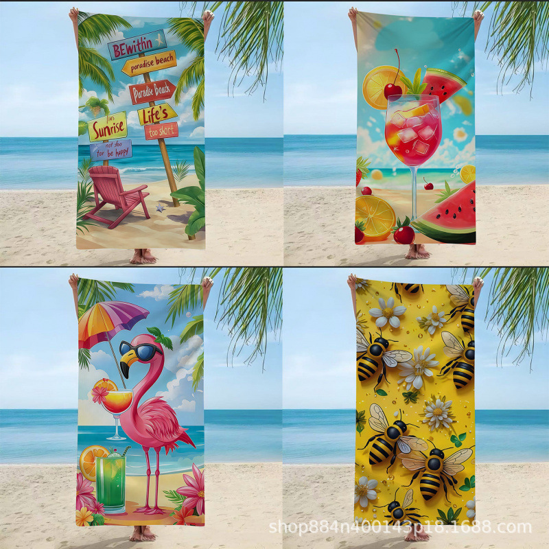 Microfiber double-sided fleece beach towel, absorbent and quick-drying bath towel, swimming outdoor backdrop cloth, new party beach towel