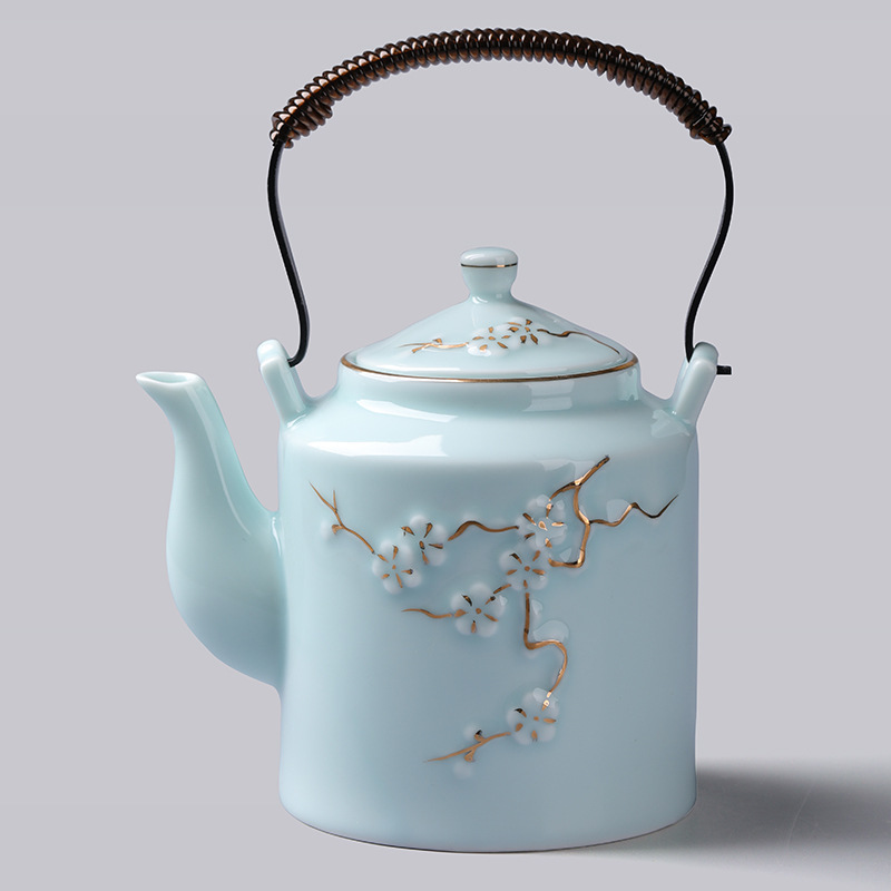 亜光蘭カンフー茶器小橋壺シンプルリビング家庭用ティーポット陶磁器フィルタ単一大提梁壺|undefined